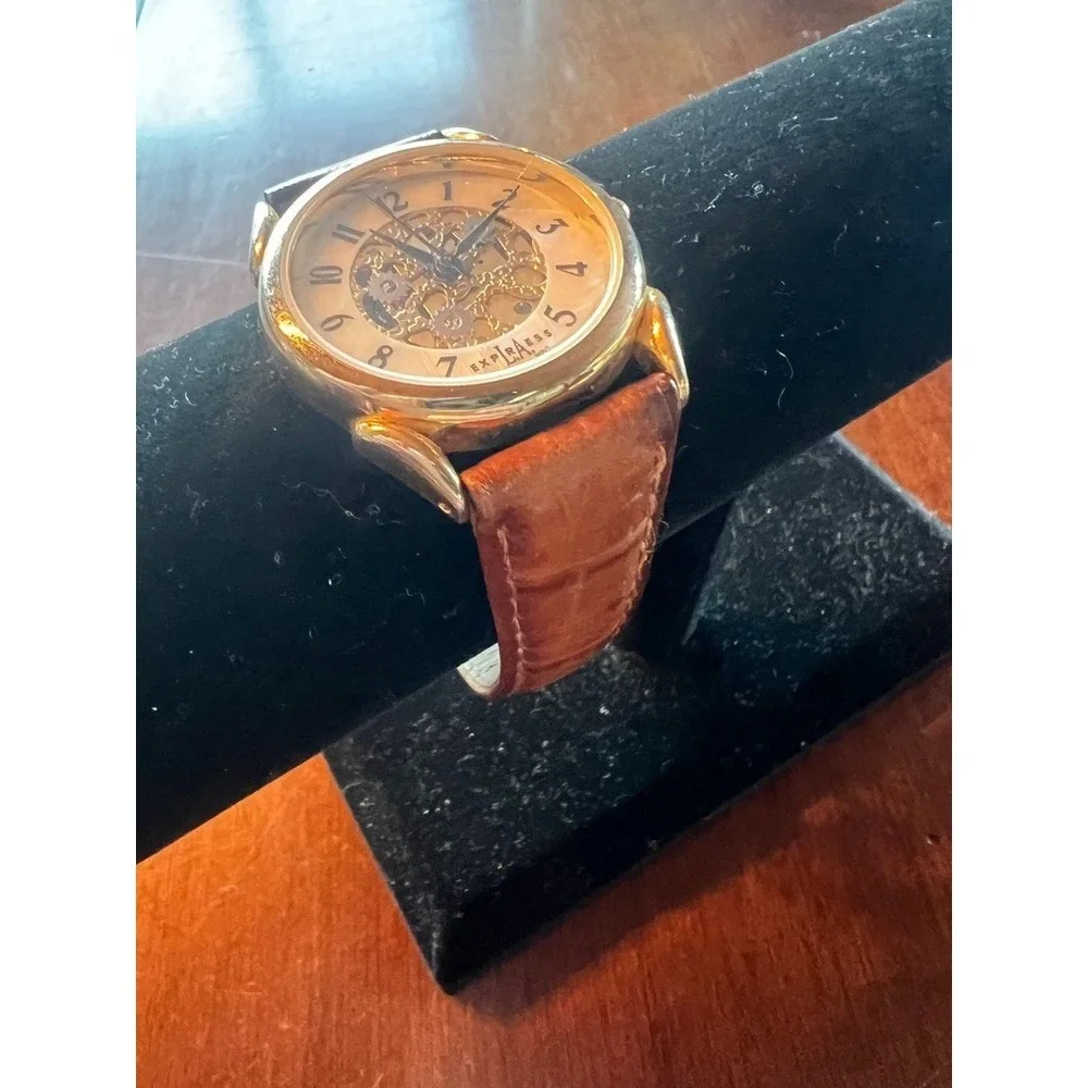 Watch Skeleton Dial Vintage‎ Y2K Leather Steampunk Dark Academia NEEDS Battery